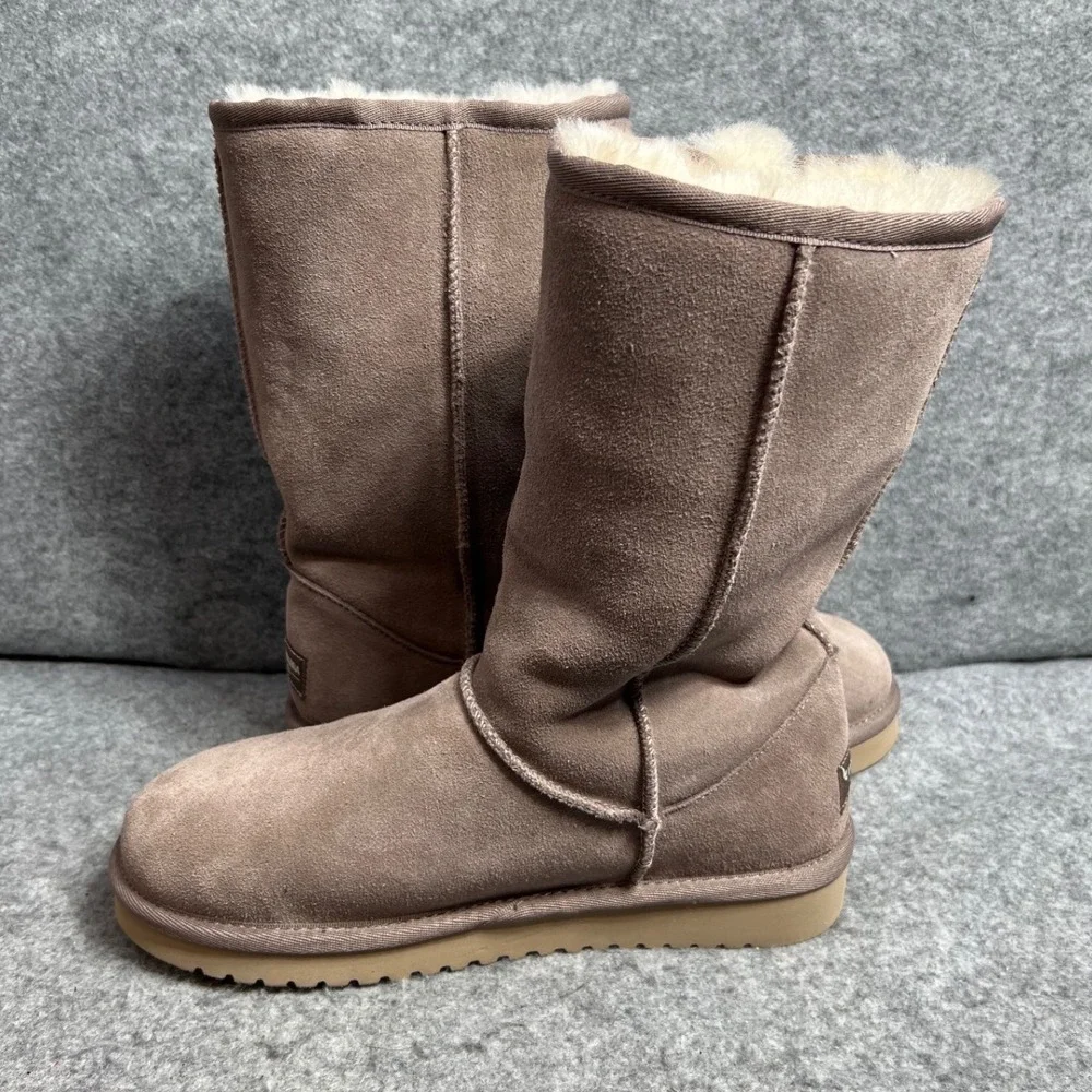 Koolaburra by UGG Victoria Tall Boots Taupe Suede Triple Bow Winter Womens Sz 6